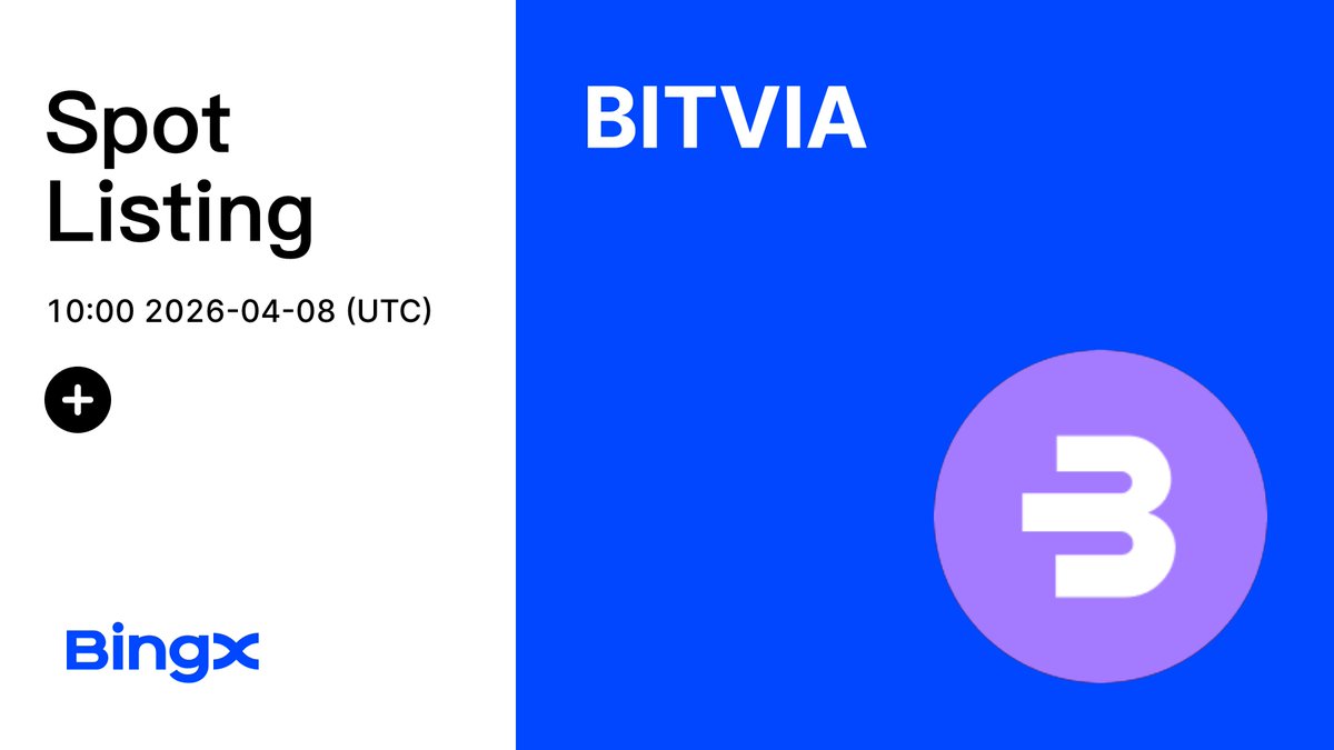 BingXListing's tweet photo. When infrastructure scales, narratives follow. $BITVIA @bitvia_org is coming soon to #BingXSpot.

▶️ Deposit: Apr 7, 10:00 (UTC)
📈 Trading: Apr 8, 10:00 (UTC)
Withdrawal: Apr 9, 10:00 (UTC)

Listing details: https://t.co/jetnafs2GV https://t.co/6fbRMCRWtd