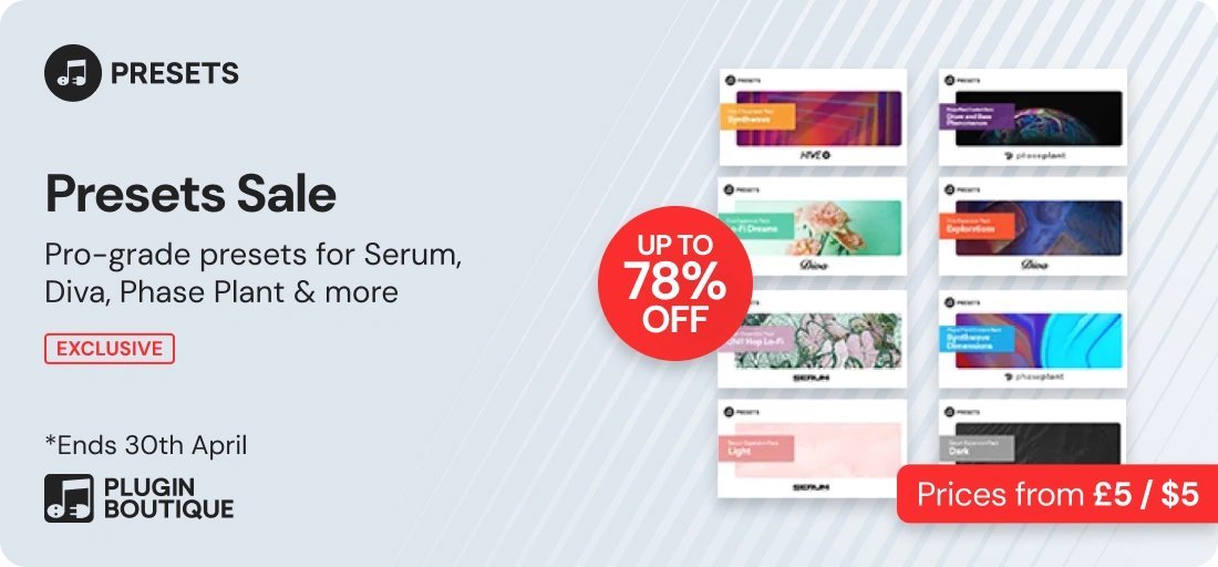 PIB_Korea's tweet photo. 【Plugin Boutique Presets Sale（Exclusive）】
세일 기간: 2월 3일 ~ 4월 30일
할인율: 최대 78% 할인
🎛️ 프리셋 팩: 바로 활용 가능한 사운드를 간편하게.
각 장르의 전문가가 제작한 프리셋을 수록했으며, Serum, Diva, Spire, Phase Plant 등 인기 신디사이저와 호환됩니다. 즉시 사용할 수 있는 고품질 사운드를 다수 
수록하고 있습니다.

기간 한정 세일을 통해 최대 78% 할인된 가격으로 구매하실 수 있습니다！
https://t.co/15qHrOPSOU