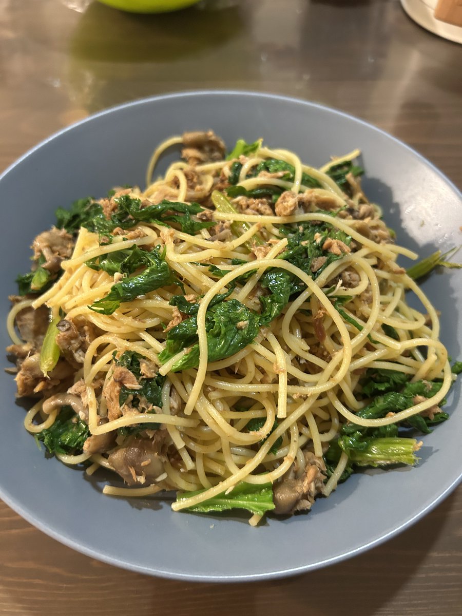 わさび菜ツナしめじの和風パスタ