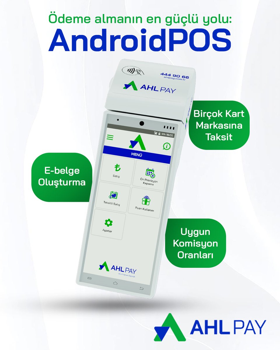 AHL_Pay's tweet image. İşletmene Güç Kat! 💼

AHL Pay Android POS, hızlı ödeme ve güçlü altyapısıyla işini kolaylaştırır.

💳 Birçok kart markasına taksit
🧾 E-belge oluşturma
📊 Uygun komisyon oranları

Hemen başvur, işletmeni bir adım öne taşı!
ahlpay.com.tr/başvuru 

#AHLPay #AndroidPOS #POS