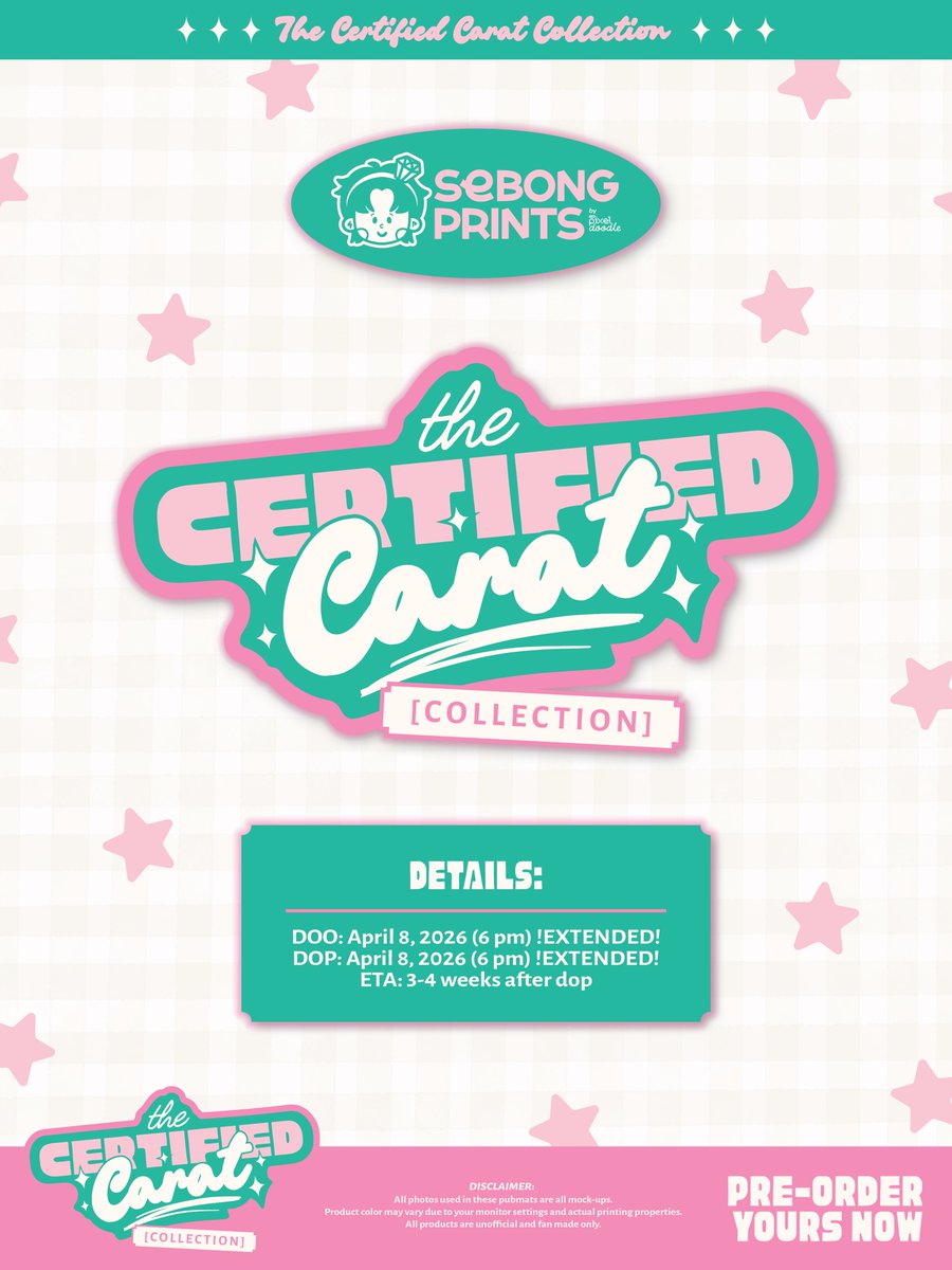 sebong_prints's tweet photo. wts lfb seventeen svt help rt ph

THE CERTIFIED CARAT COLLECTION
by Sebong Prints

‼️ EXTENDED ‼️

💎 doo &amp; dop: 04/08 (6 pm)
🎁 eta: 3-4 wks*
🎊 w/freebies

⤷ form: https://t.co/qwRCuFXnqJ

Check thread/form for more deets✨

—
🏷 new_ tour in bulacan miniteen anikanik tote bag https://t.co/C5dvZT8uVD