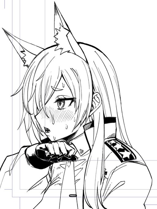 Comic1の原稿のペン入れのテストとその下書きのブルアカの尾刃カンナ 原稿ちゃんとやってますという絵