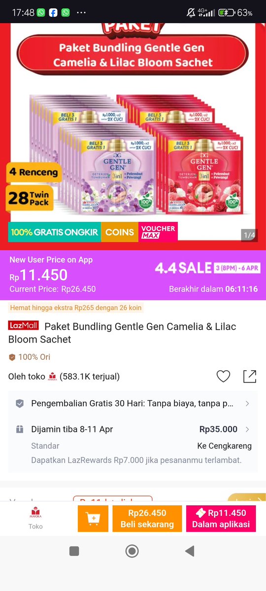 Gue kira udah lewat ternyata Masih Lazada44 Sale 😭 langsung cek keranjang lagi dong, banyak yang turun harga
apalagi ada crazy brand mega offer s.d 90%, lumayan banget  lazada.co.id/i18814590080-s…