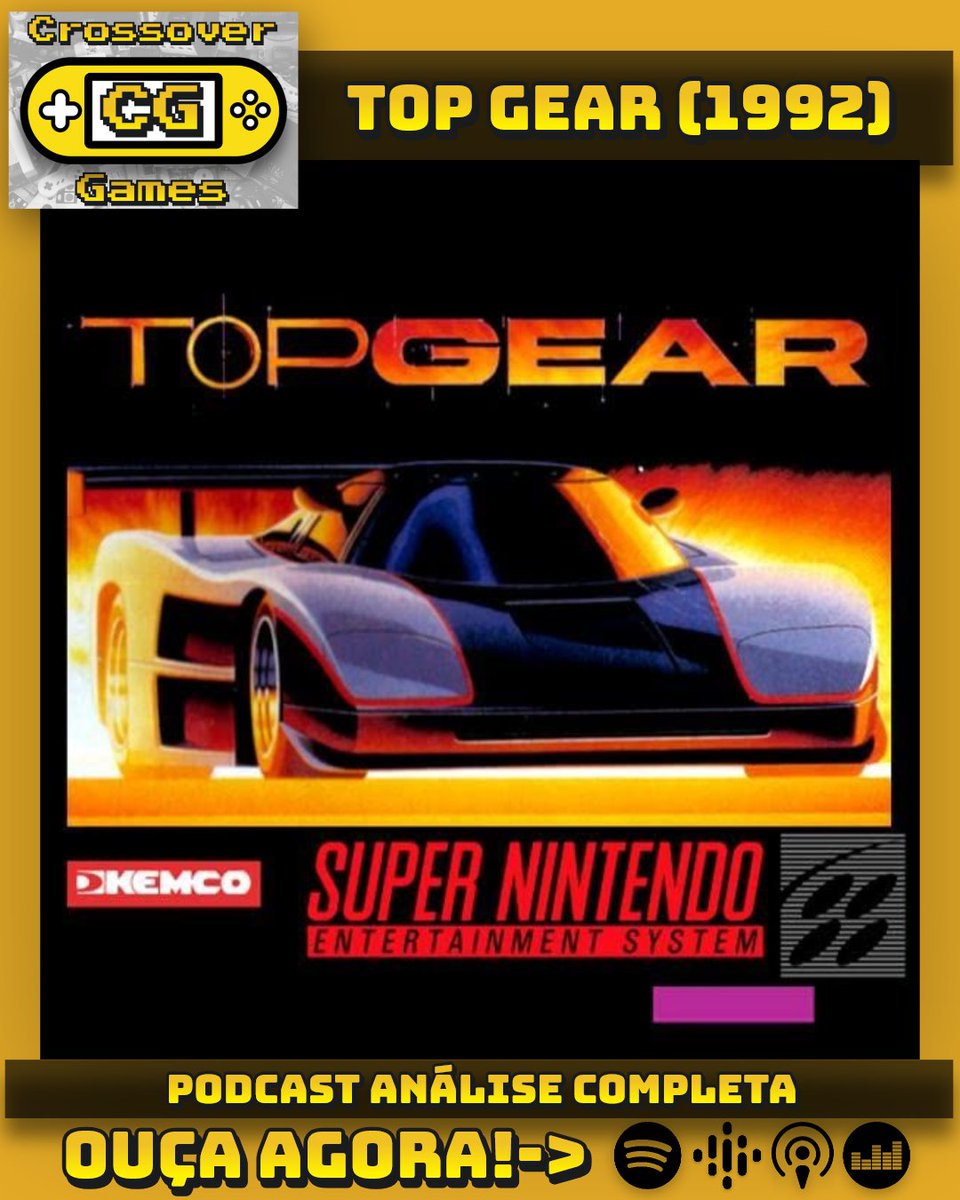 Crossovernerd's tweet photo. 🚨TOP GEAR (1992)🚨

Neste  episódio⁠, nossa equipe se junta para  relembrar Top Gear, o jogo de corridas do Super Nintendo que se tornou  paixão nacional. Dá o play, e vem acelerar conosco!

🎧Spotify:https://t.co/KmVVNFUngH
🎧Demais Agregadores:https://t.co/l4EJBNBmIw https://t.co/vyKtE0PDs3