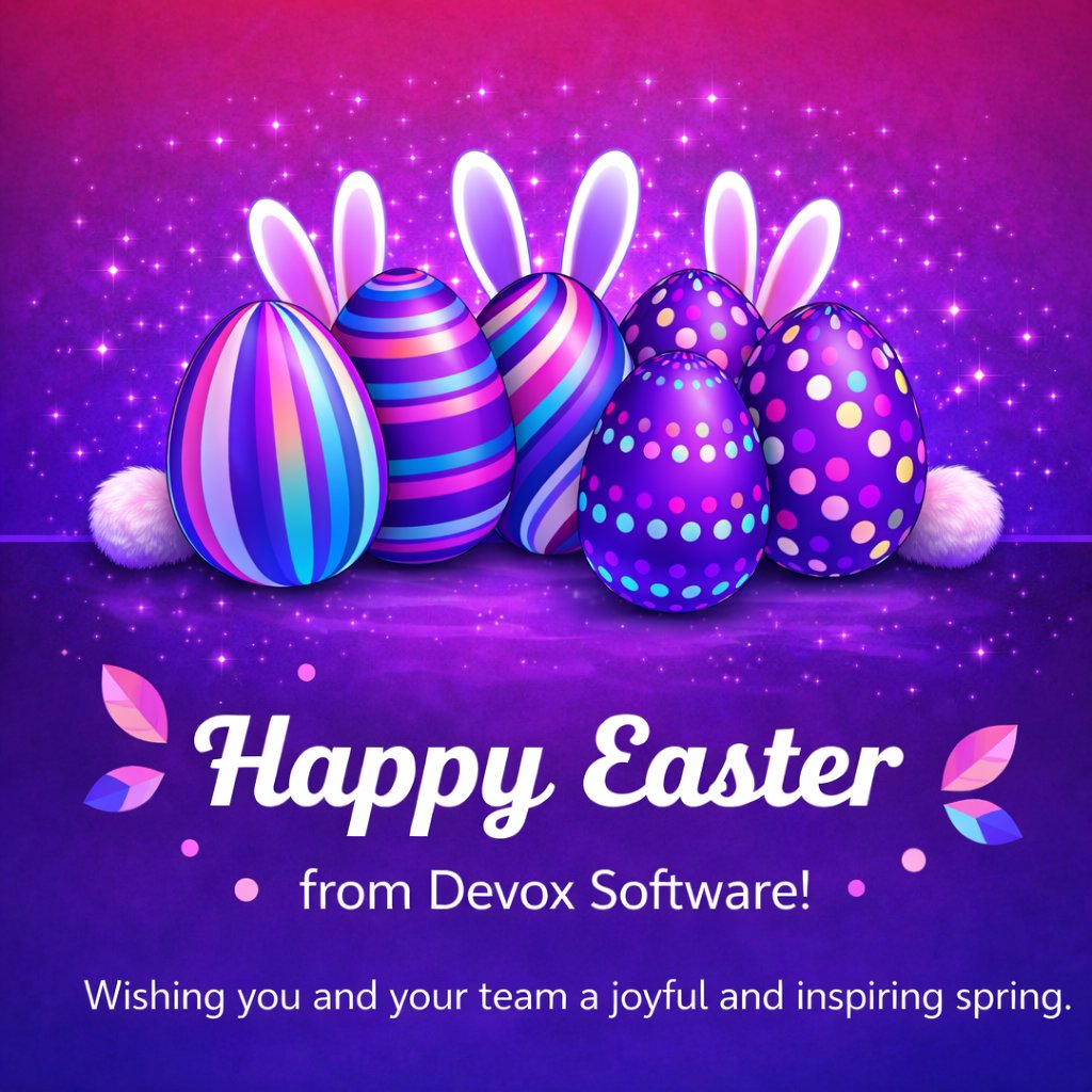 DevoxSoftware's tweet photo. Easter is all about fresh starts and renewal — something we love here at Devox! Wishing you a wonderful holiday filled with peace, joy, and new possibilities. May your holiday be filled with sweet moments and quality time with your loved ones! https://t.co/PYphI8llE5