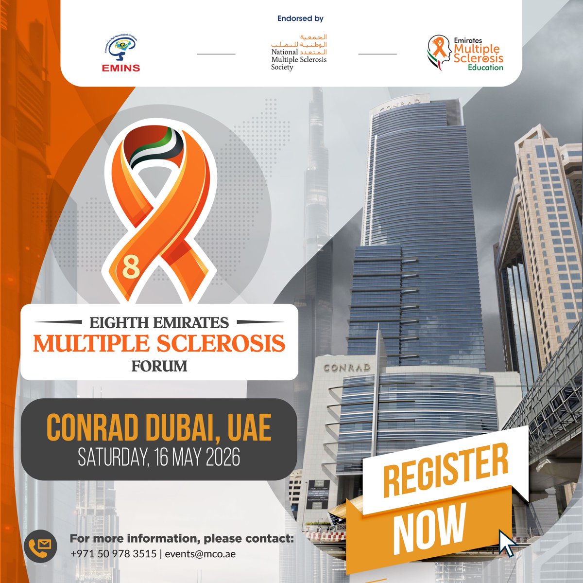 MCO_UAE's tweet photo. Register here: https://t.co/g48t4yo0JZ 
8th Emirates Multiple Sclerosis Forum 2026 will take place at Conrad Dubai, one of the leading venues for medical conferences in the UAE. https://t.co/zOIIFBVY3N