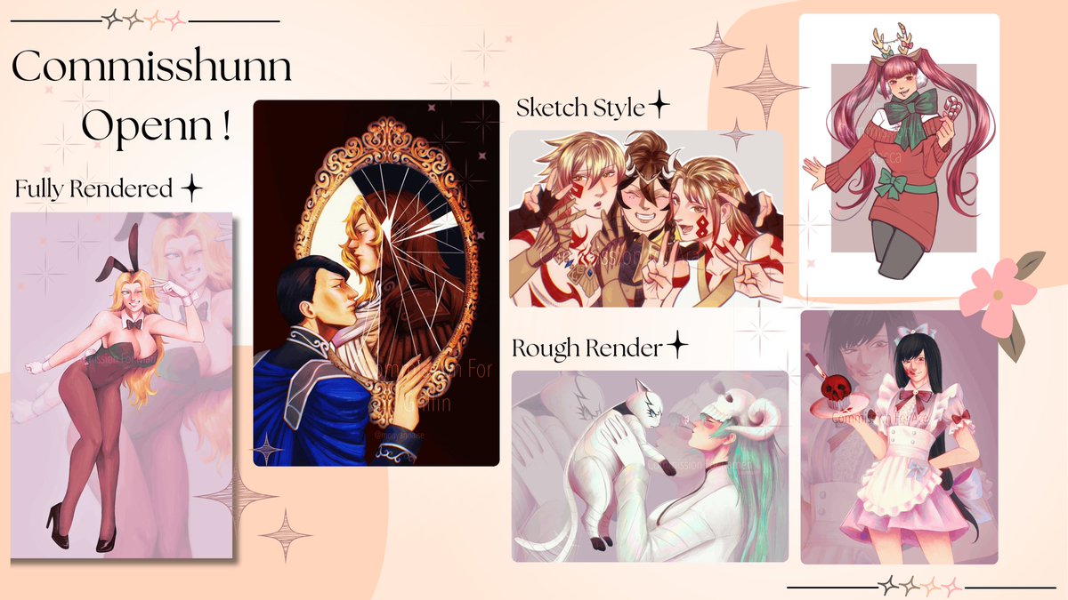 comms for april are open✨
you know what to do,, dm me if interested or have questions! i wont bite :3c
details and prices in next post (｡•́   ̫ •̀｡)
likes and rts always appreciated💕🫶🏻
(1/2)
#commissionsopen