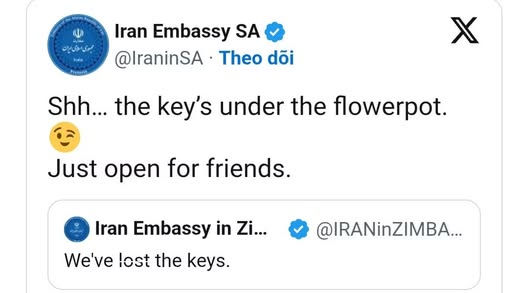 Go_1nsanity's tweet photo. Trump: “Open the Strait of Hormuz!

Iranian Embassy: “Sorry, we’ve lost the keys. https://t.co/nbKKM43XrU