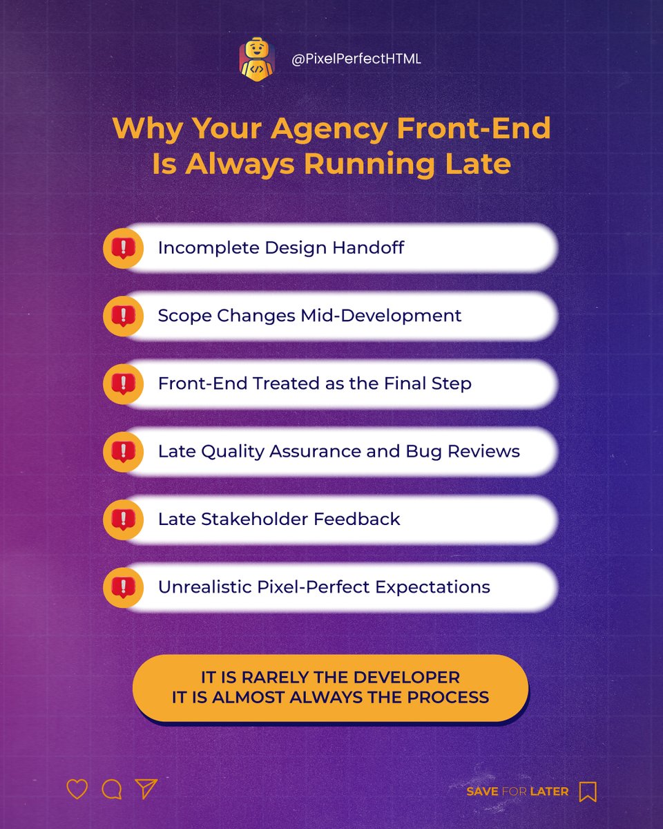 PixelPerfectHTM's tweet image. Let us take front-end delivery completely off your agency's plate. On time, pixel-perfect, and with a dedicated project manager on every build.
👉 pixelperfecthtml.com/start-project/… 

#FrontendDevelopment #PixelPerfectHTML #AgencyLife #FigmaToHTML #DesignHandoff
