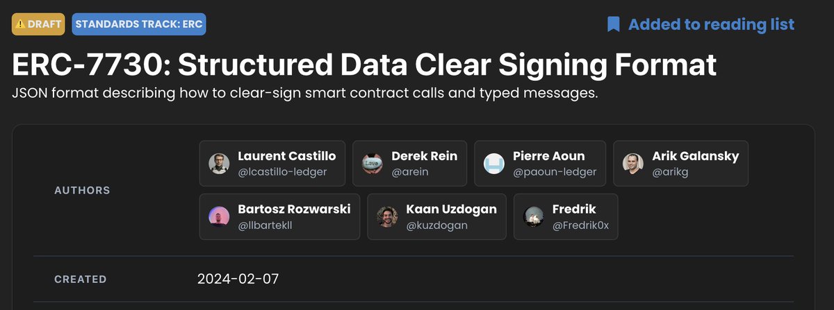 apoorveth's tweet photo. .@EIPTools now nicely shows Author details, along with their avatars for all EIP/ERCs! https://t.co/x9gAPGI9c8