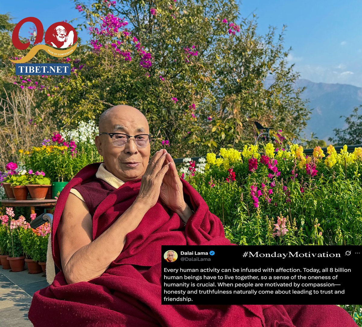 CTA_TibetdotNet's tweet image. "Every human activity can be infused with affection. Today, all 8 billion human beings have to live together, so a sense of the oneness of humanity is crucial. When people are motivated by compassion, honesty and truthfulness naturally come about, leading to trust and