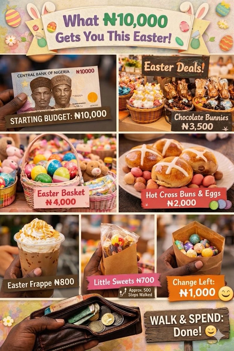 aprilsingz's tweet image. If you have ₦10,000 to spend this Easter, here’s how to make it feel like ₦50,000. 
Lace up your StepN GO sneakers.
Walk 1.5km to the market 👟
Grab the essentials:
walk back with ₦1,000 change. The math is mathing! 🧮💨
#StepNGO #HappyEasterHolliday #MoveToEarn #stepN