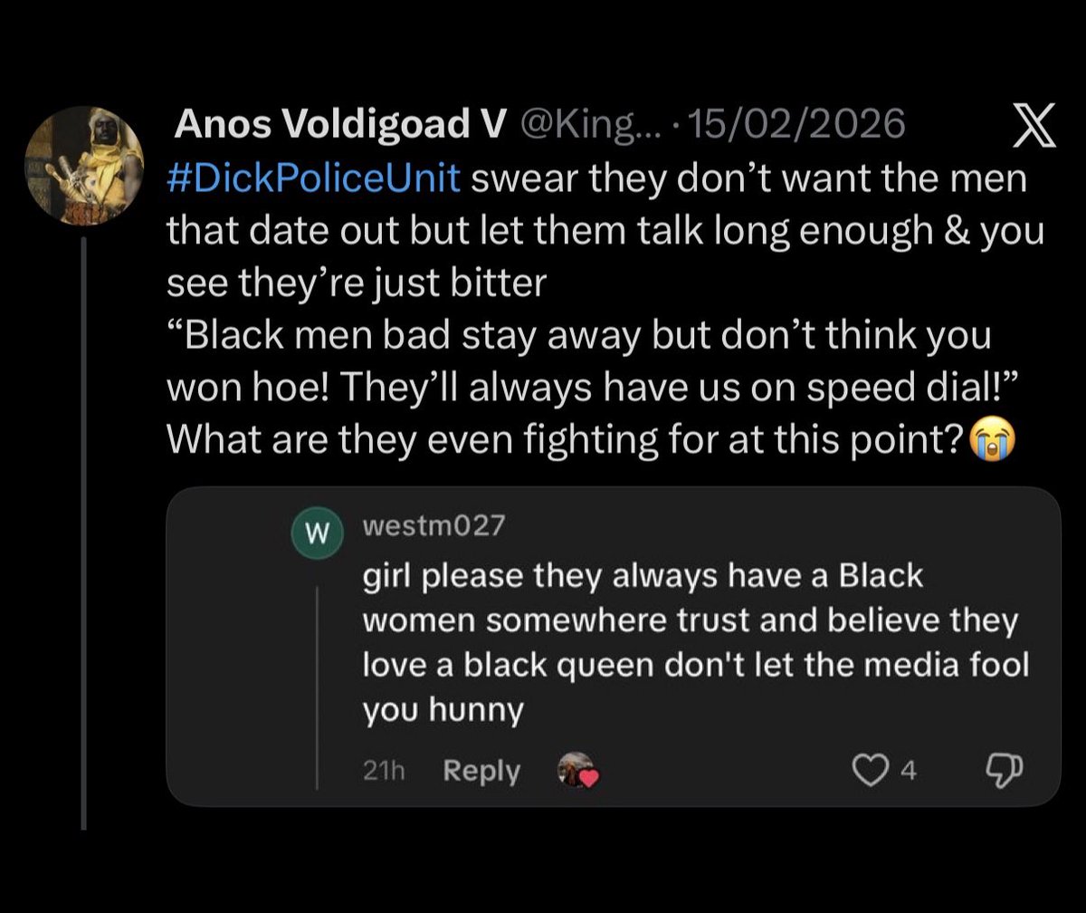 KingLohengramm's tweet image. “You can only like me or others” 
When they realise their #DickPoliceUnit threats isn’t working, they’ll then protect black men from fetishisers
“Girl please, they always have a queen somewhere”😭😭?! 
Online it’s, “me or them”
Irl they be going ASAP &amp;amp; want to make you cheat