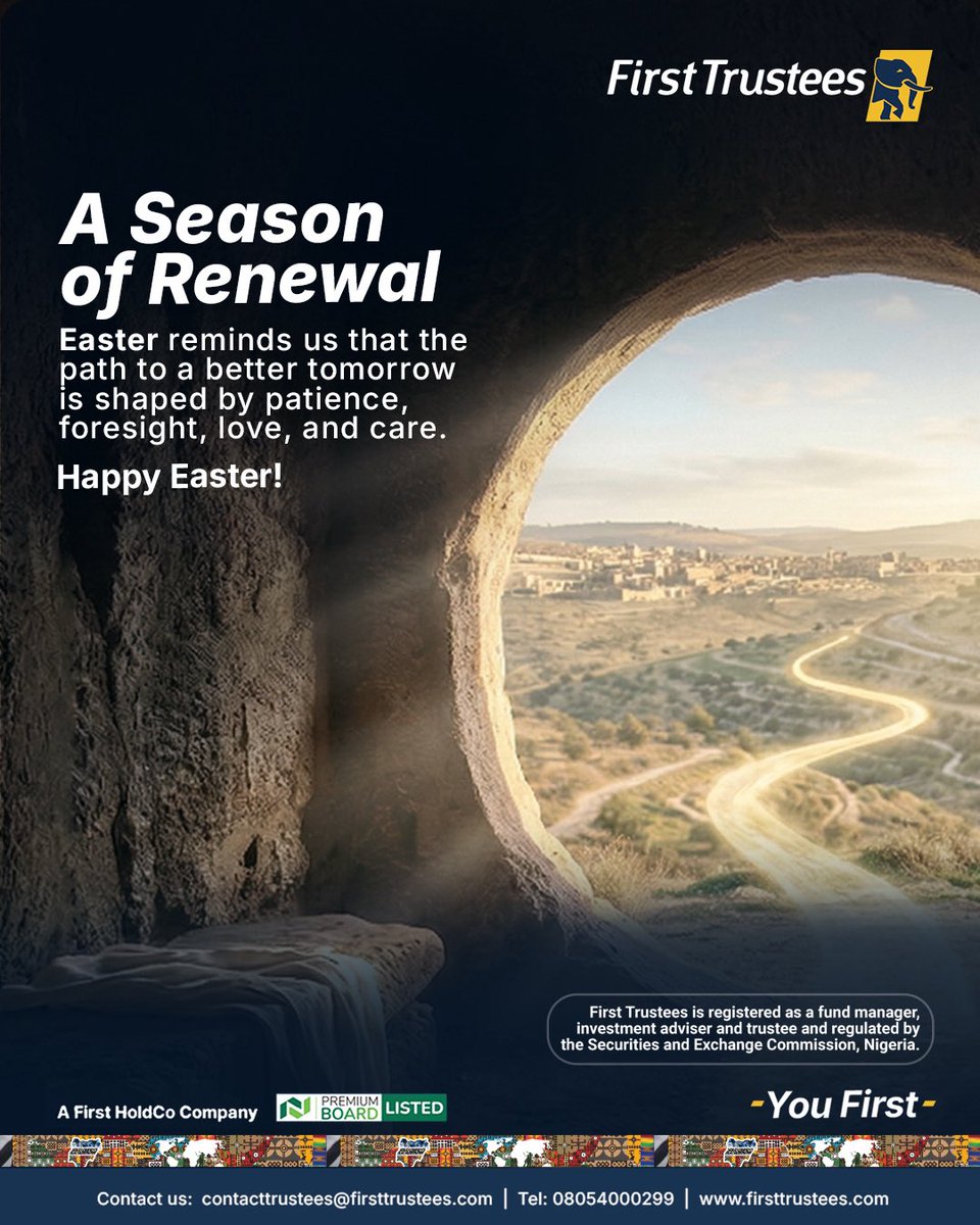 FirstTrustees's tweet photo. This Easter Monday, we celebrate the spirit of hope that drives us towards a better future.
May your path be clear and your vision for tomorrow be filled with promise.
#firsttrustees https://t.co/GGGBH1Yzji