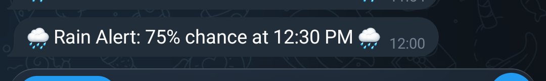 midhun677's tweet photo. @AbhijitVaidya This is awesome product. I set up my Openclaw to check your web app every hour and alert me on telegram if any rain is expected soon. https://t.co/yD88OFR4hT
