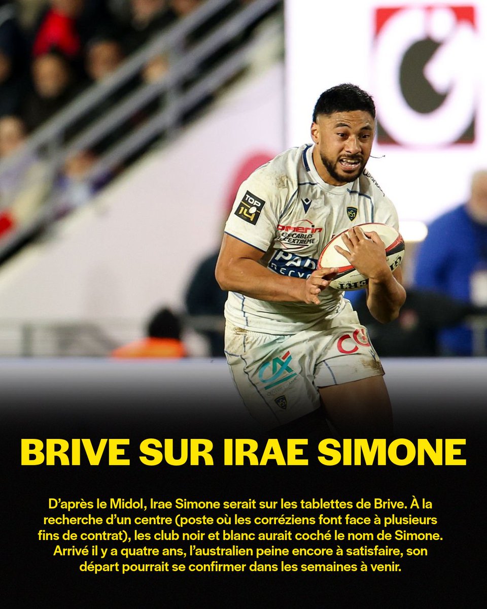 asmrugbysupport's tweet image. 𝘽𝙧𝙞𝙫𝙚 𝙩𝙚𝙣𝙩𝙚 𝙡𝙚 𝙘𝙤𝙪𝙥 𝙥𝙤𝙪𝙧 𝙎𝙞𝙢𝙤𝙣𝙚 👀

L'australien rejoindra-t-il la Corrèze ? Réponse dans les semaines à venir ! 

#asm #rugby #yellowarmy