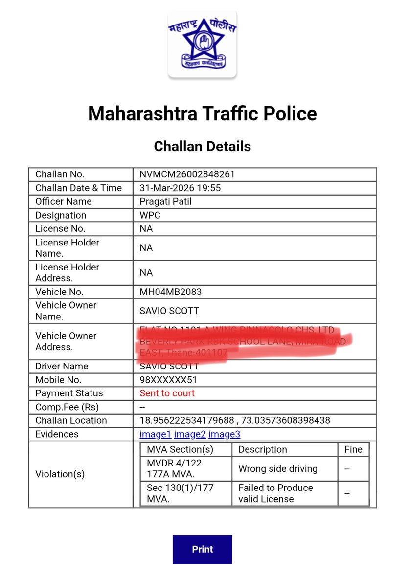 savio_scott's tweet photo. Hi @Navimumpolice @MTPHereToHelp 
Chalan number NVMCM26002848261nis still reflecting against vehicle number MH04MB2083 which belongs to me. While the picture clearly shows the offending vehicle number is MH04MV2083. Need this to be resolved please. Do share next steps if any. https://t.co/QcV6vsE5nw
