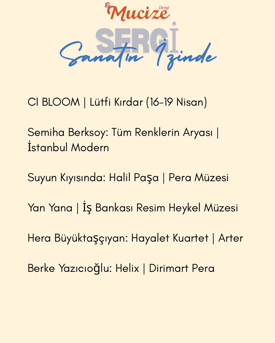 mucizedergi's tweet photo. Nisan ayı geldi; baharın heyecanıyla şehir yine sanatla, edebiyatla ve ilham veren etkinliklerle dolu. 🌿✨

Mucize Dergi olarak bu ayın kültür–sanat takvimini sizler için derledik.

Sanatla dolu bir ay olsun 🎭 🎵

#MucizeDergi #KültürSanatTakvimi https://t.co/UkVYH056vZ