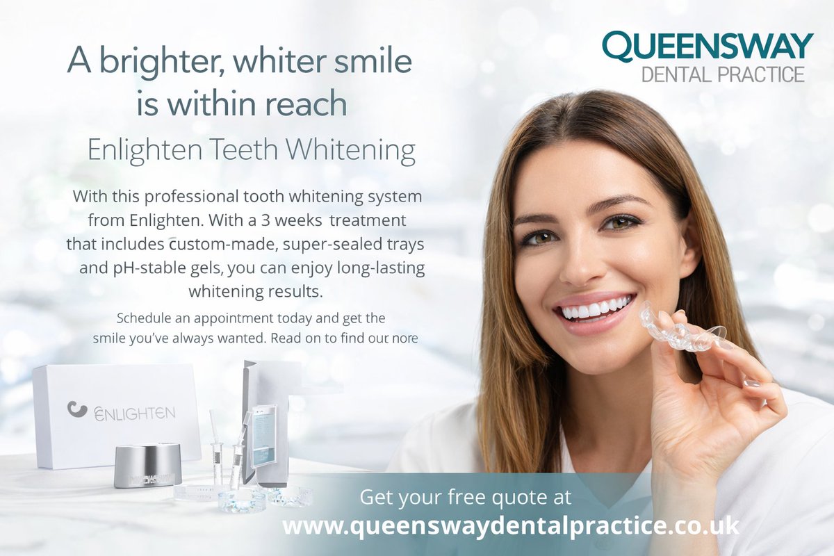✨ Get a brighter smile with Enlighten Teeth Whitening! Safe, effective &amp; long-lasting results in just 3 weeks. Book today! 😁
#TeethWhitening #SmileGoals #DentalCare #BrightSmile