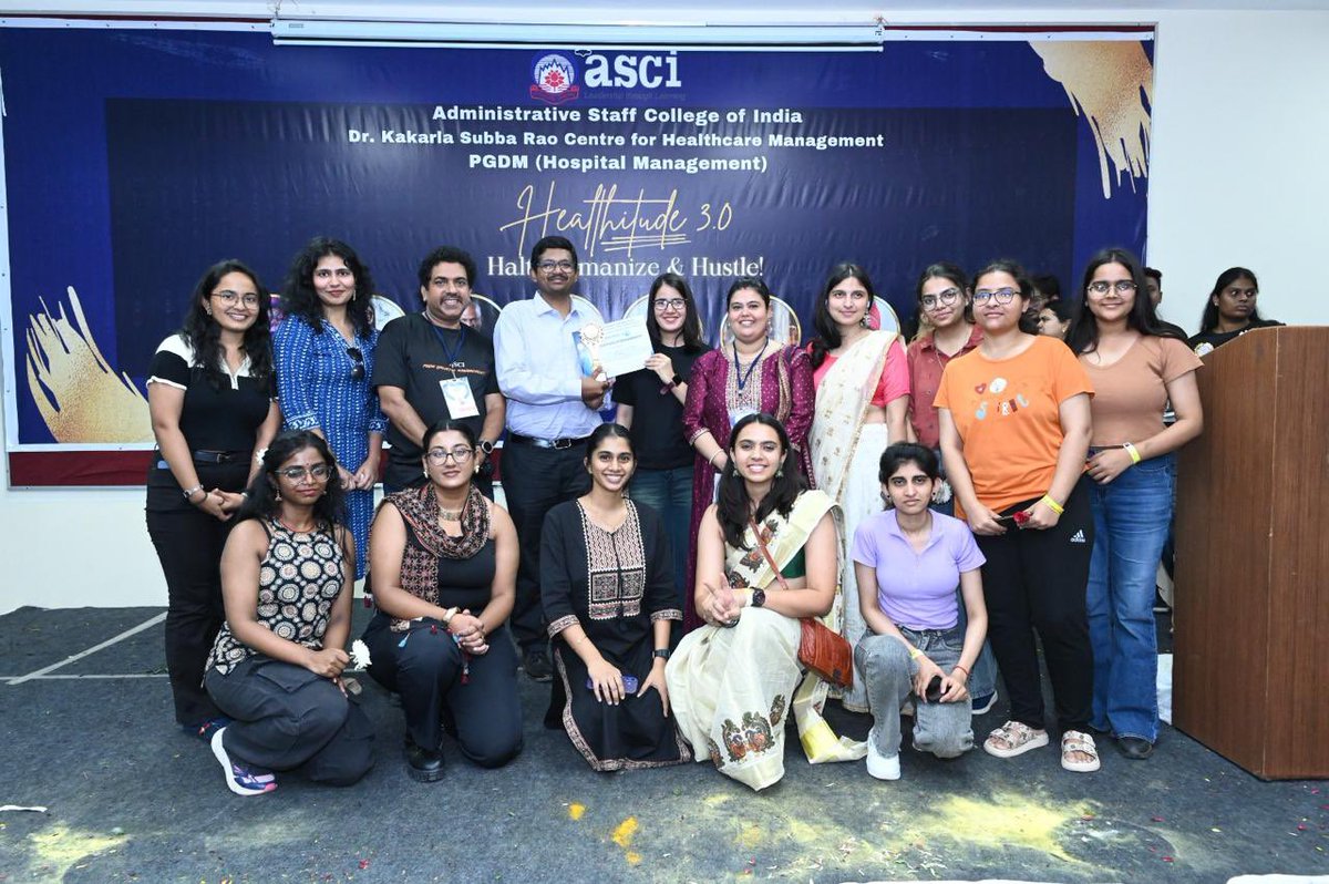 ACDSHyd's tweet image. Proud winners of the All Rounder Trophy at Healthitude 3.0, hosted by the Administrative Staff College of India. Embodying the theme "Halt: Humanize &amp;amp; Hustle!", our students and participants truly shined. Congratulations to everyone! 🏅👏 #ACDS #ASCI #ProudMoment