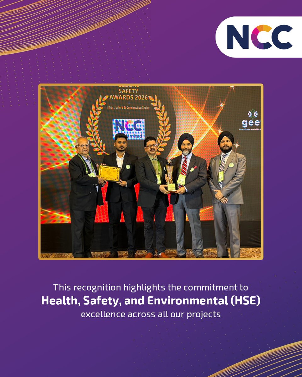 ncc_limited's tweet image. NCC Limited wins the GEEF Global Safety Award 2026: Gold Category for the Metro Bhavan CA-60 Project! 
Presented by Sh. Bhupinder Singh Bhalla &amp;amp; dignitaries, this award recognizes our unwavering commitment to HSE excellence and safer workplaces.

#NCCLimited #SafetyFirst #HSE