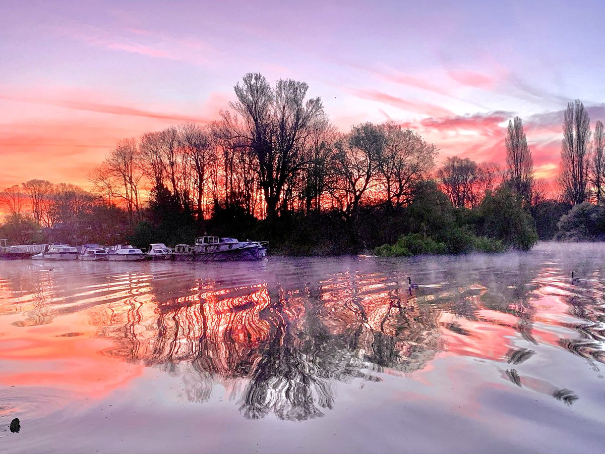 ruths_gallery's tweet image. An incredible start to the Bank Holiday with a deep red predawn sky and mist rising from the Thames. 

@SallyWeather #sunrise #reflections #bankholidaymonday #twickenham #thames #loveukweather @metoffice