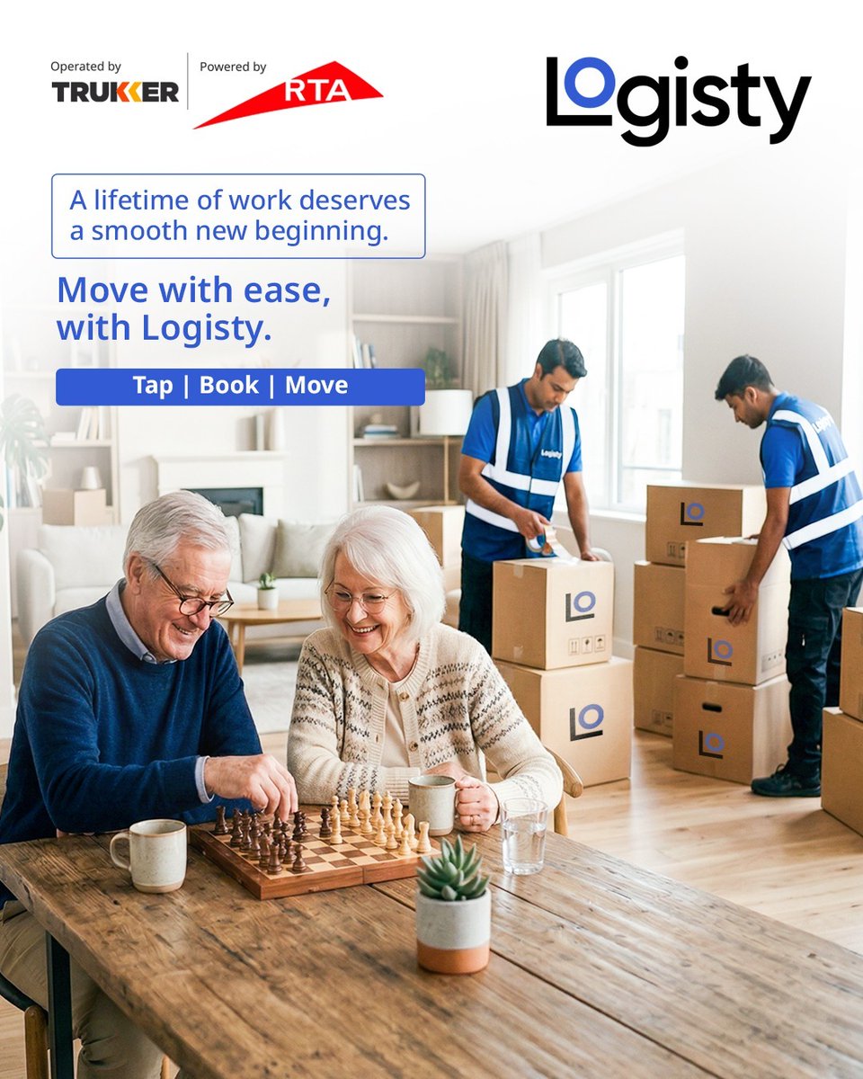 logistyae's tweet image. A lifetime of hard work deserves a peaceful new beginning. Because retirement isn’t a move - it’s a moment to enjoy. Move with ease. Move with Logisty.  Tap. Book. Move. 
Operated by @TruKKerTech. Powered by @rta_dubai
#Logisty #MoveWithEase #GoldenYears #EasyRelocation