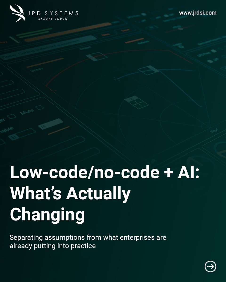 JrdSystems's tweet photo. Low-code/no-code is often seen as a way to build faster.

At JRD Systems, we bring the right frameworks, align business and IT, and help teams scale Low-code/no-code + AI with confidence.

See how we bring this into practice: https://t.co/fTE0RK6xcQ

#LCNC #AI #JRDSystems https://t.co/wewRA1Ti88