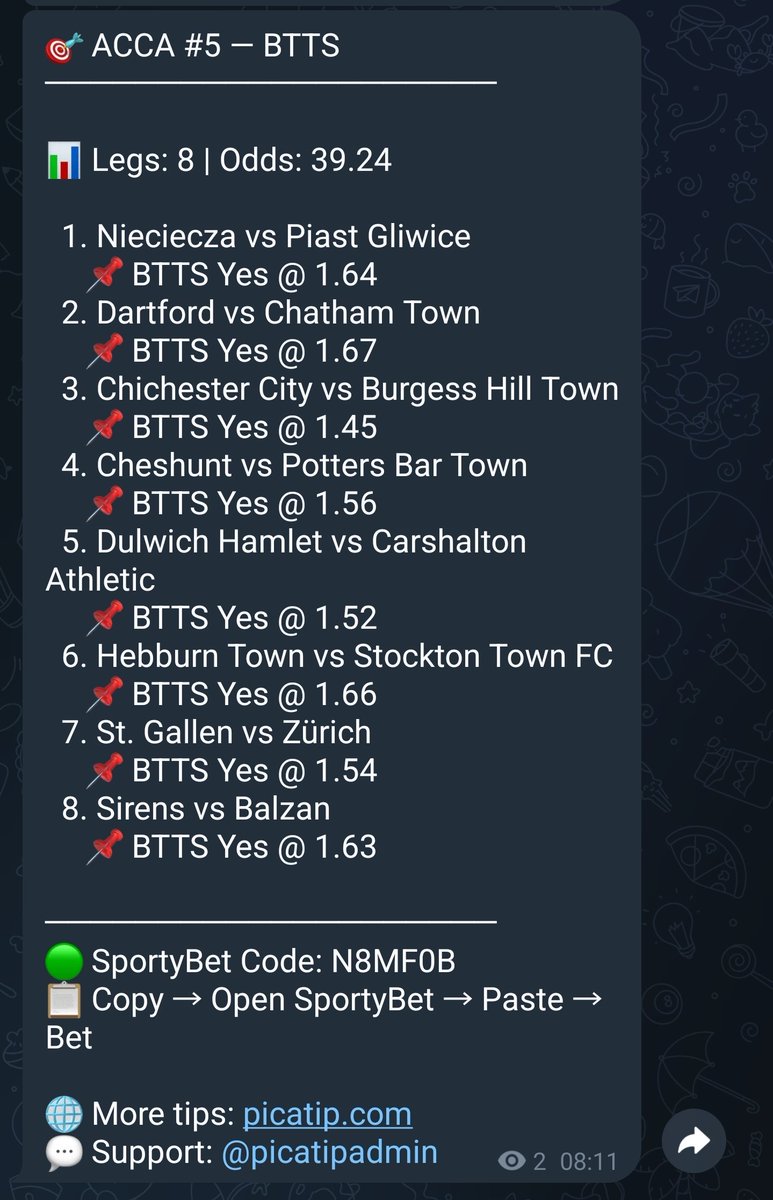 PicaTip's tweet photo. Both teams to score Special 🔥🔥🔥
All sportybet code
https://t.co/V8zIG7Nxgx choke

Telegram link in my bio https://t.co/aixkR2rNWC