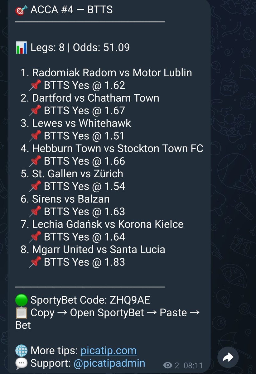 PicaTip's tweet photo. Both teams to score Special 🔥🔥🔥
All sportybet code
https://t.co/V8zIG7Nxgx choke

Telegram link in my bio https://t.co/aixkR2rNWC
