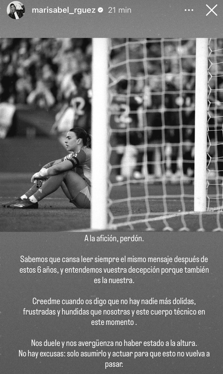 Pues esto define muy bien la sección del femenino, sólo han sido capaz de poner algo de ciertos partidos Weir y Misa, justo 2 referentes de esta sección, que posiblemente nos digan adiós al final de temporada, y de las "futuras" capitanas ni rastro...