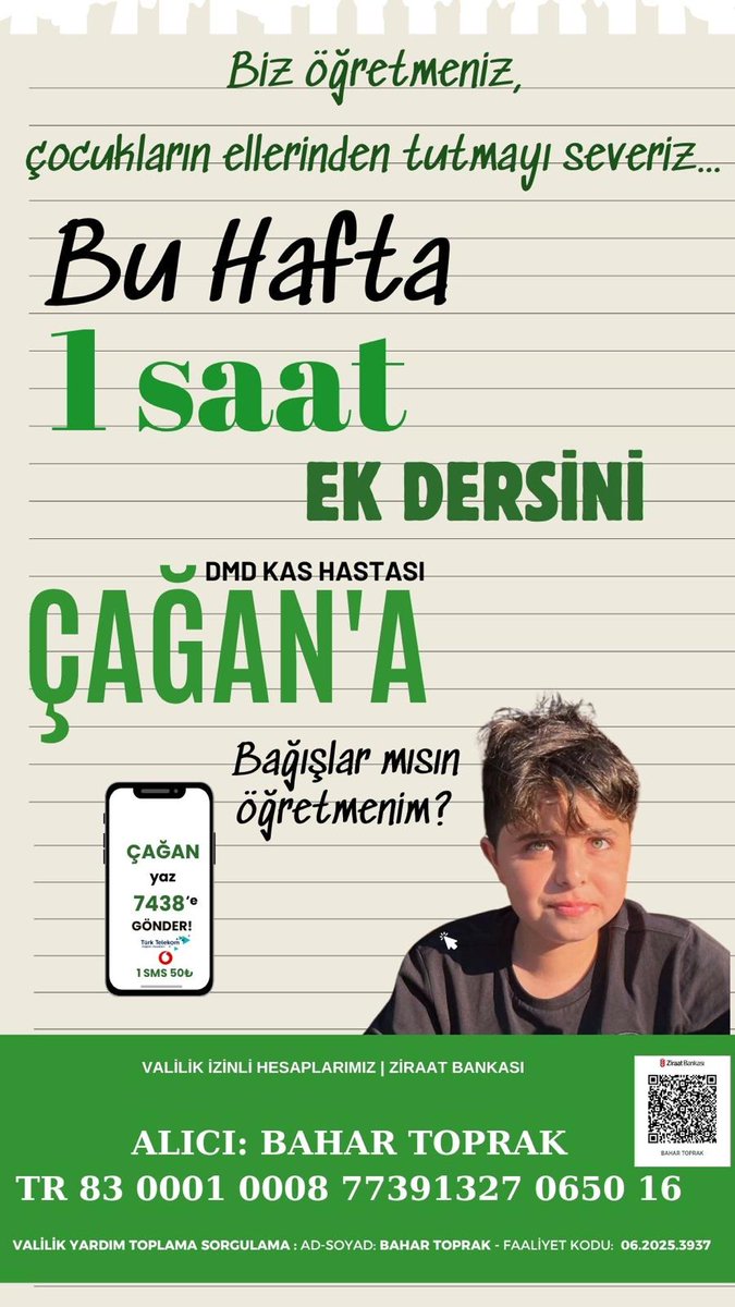 Meleksancar09's tweet photo. Canlar merhaba…

Öğretmen yüreği, bir çocuğu asla görmezden gelemez.
Bugün sizlerden, o vicdana dokunmak için yazıyorum…
Çağan Toprak, 13 yaşında.
Zamanla yarışıyor…
Ve bizim küçük dediğimiz destekler, onun için kocaman bir umut oluyor.
Bu hafta alacağınız bir ek ders,
Belki sizin için sıradan…
Ama Çağan için nefes demek…
Gelin bu hafta, bir ek dersi Çağan’a ayıralım.
Az çok demeden…
Görmezden gelmeden…
Öğretmen olan Bahar annemizin evladı Çağan Toprak’a destek olalım.
Bir çocuğun hayatına birlikte dokunalım. 🙏

@ahmet_mergen @3numaraliuye 
@_UrVeKa_ @adalet_bakanlik @AvTurkanKara @ArtFugi @burakuyar4 @cilginborsaci4 @COBAN73 @gulbenergen @katre46 @1453_sivasli @TBold23 @TuNaBeYii @TraderBroo @hamdiulukaya @fiboborsa @FOY_EFG @OzgurAragorn @VeysiCe @ogretmensitemiz @ogretmenlersyfs @ogretmenlersyfs @oguzhanntorunn @kitapkulubuyuz @ogretmenlergezi @OgretmenBob @ogretmenabiniz @romerkukner @MilliEgitimBak @mebpersonel @mebpgm @cagandmd @Ogz_H4N @gulbenergen @htcbicer