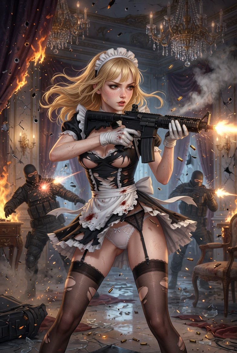 "Don't you assholes know I'm going to have to clean all this mess up afterwards?!"

Here's a SFW tactical maid for Maid Monday.
#MaidMonday #AIgirl #SFW