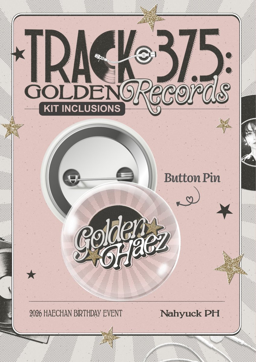 TRACK 37.5: GOLDEN RECORDS 📀
A #Haechan 2026 Birthday Event

Let the record play🎵
A first look at one of our kit inclusion that captures the timeless charm of Golden Records.

Kit #5- Button Pin

#Track37_5GoldenRecords
#GoldenTracksWithHaechan