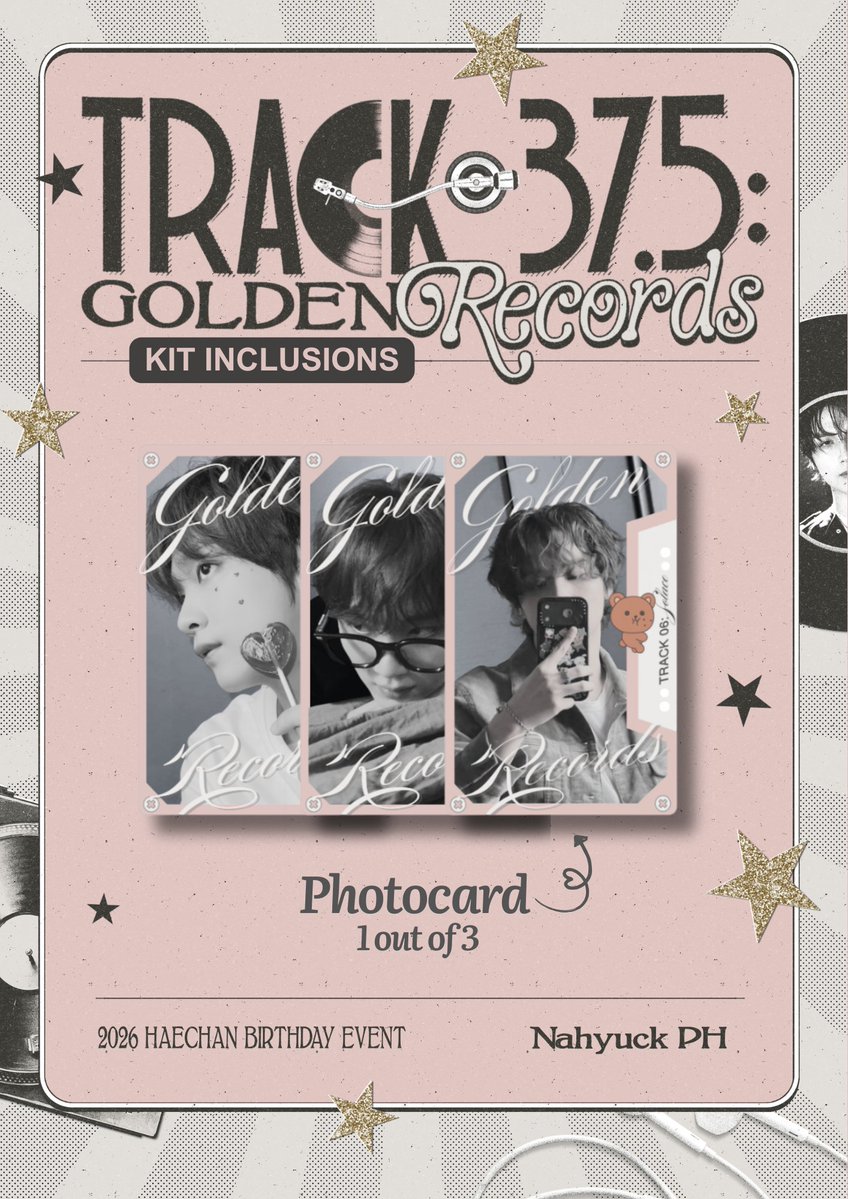 TRACK 37.5: GOLDEN RECORDS 📀
A #Haechan 2026 Birthday Event

Let the record play🎵
A first look at one of our kit inclusion that captures the timeless charm of Golden Records.

Kit #6- Photocard

#Track37_5GoldenRecords
#GoldenTracksWithHaechan