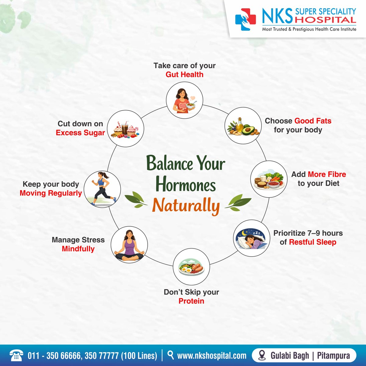 nkshospital's tweet image. Hormonal imbalance might be the cause for your low energy levels, try these natural tips to rebalance them.
Visit NKS Super Speciality Hospital for expert medical consultation.
Book an appointment/ E-consultation now, [share.google/r4vl6KJuRGrii4…]
#hormonalhealth #hormonalbalance