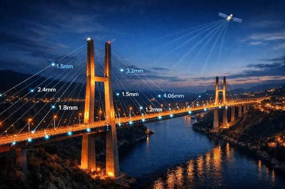 Abubakarsaleh_'s tweet photo. AI just caught a bridge about to collapse… from SPACE  🤯

 Satellites + machine learning are now spotting millimeter cracks weeks before engineers on ground see anything. 

 As a Nigerian civil eng student, I’m sitting here like: why are we still waiting for our roads to cave in when this tech exists TODAY? Project BRIDGE just got fresh $100M funding to roll out fibre — perfect for real-time sensors! 

 Japan’s been doing this for earthquakes forever.  Be honest… is traditional civil engineering inspection officially dead in 2026? YES or NO?   #AIinCivilEngineering #StructuralHealthMonitoring #ProjectBRIDGE