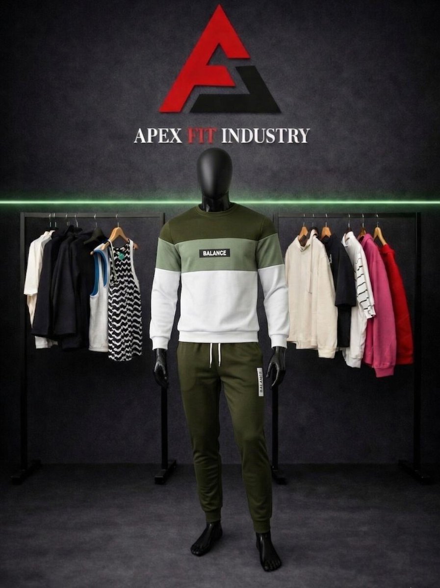 apexfitindustry's tweet image. Olive Green Colorblock TracksuitA premium olive green tracksuit featuring a clean white and light green colorblock pattern with a bold “BALANCE” chest detail.
 #TracksuitStyle #Sportswear
#CustomApparel #Activewear #Colorblock
#Streetwear #GymWear