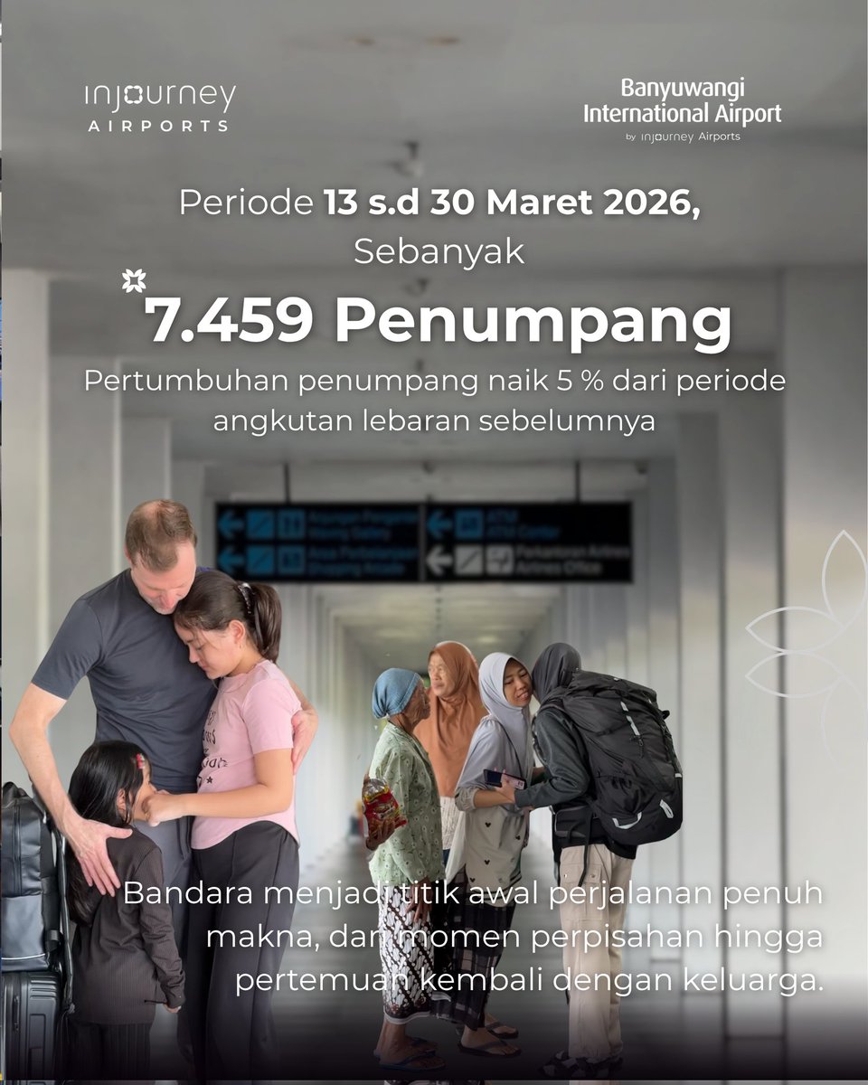 BWX_AP2's tweet photo. Perjalanan Angkutan Lebaran 1447 H/2026 di Bandara Internasional Banyuwangi mencatat dinamika mobilitas yang penuh makna. Dari setiap keberangkatan, tersimpan momen perpisahan, harapan, hingga kebahagiaan saat kembali berkumpul bersama keluarga. https://t.co/BBuYUOsF7f