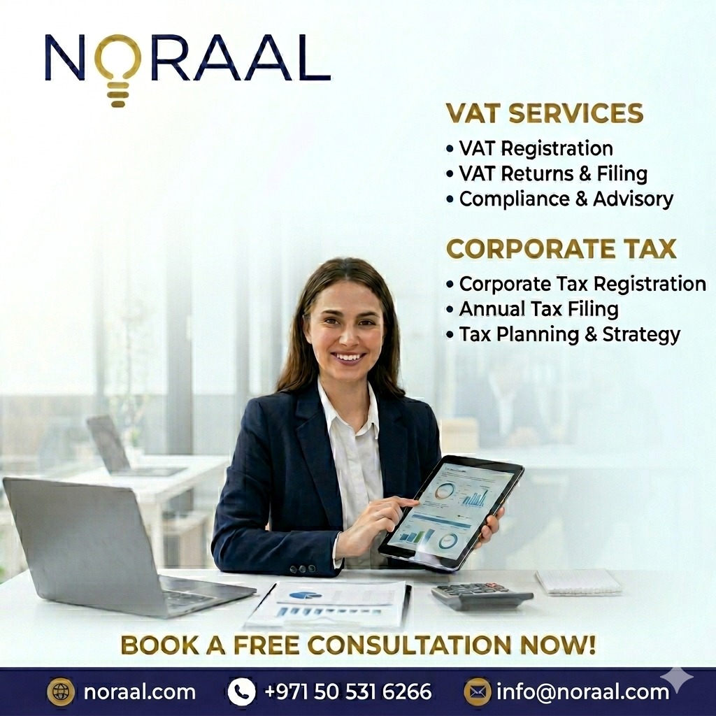 Noraalholding's tweet photo. Managing your business finances just got a whole lot easier! From VAT to Corporate Tax, Noraal has you covered. Focus on growing your business while we handle the paperwork.

​Book your free consultation today!

​#VAT #CorporateTax #AccountingServices #TaxRegistration #TaxFiling https://t.co/rObB9lHCiD