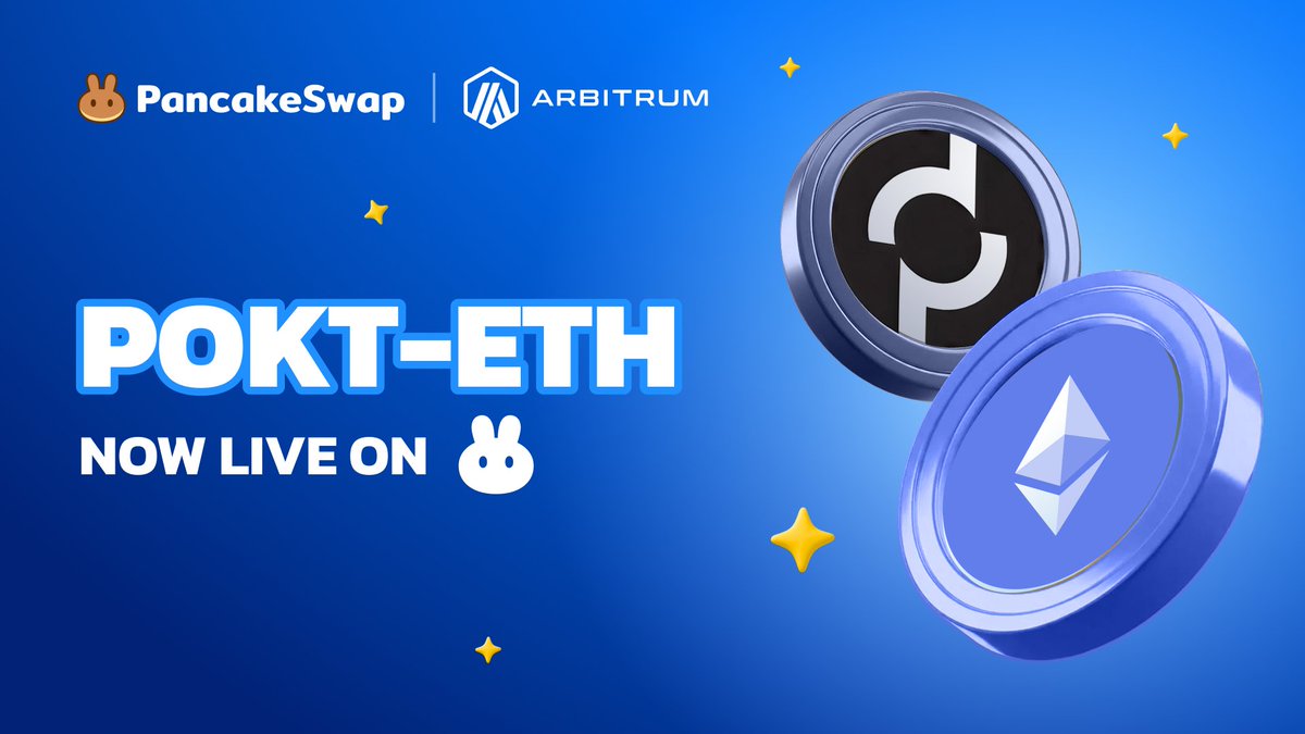 PancakeSwap's tweet photo. Unstoppable data = unstoppable DeFi 🤝 

POKT/ETH is live on PancakeSwap @arbitrum. Add liquidity and earn from the infrastructure powering the open web with @POKTnetwork. 

Start pocketing → https://t.co/07HQd1rKYu https://t.co/XkFkRtpo6o