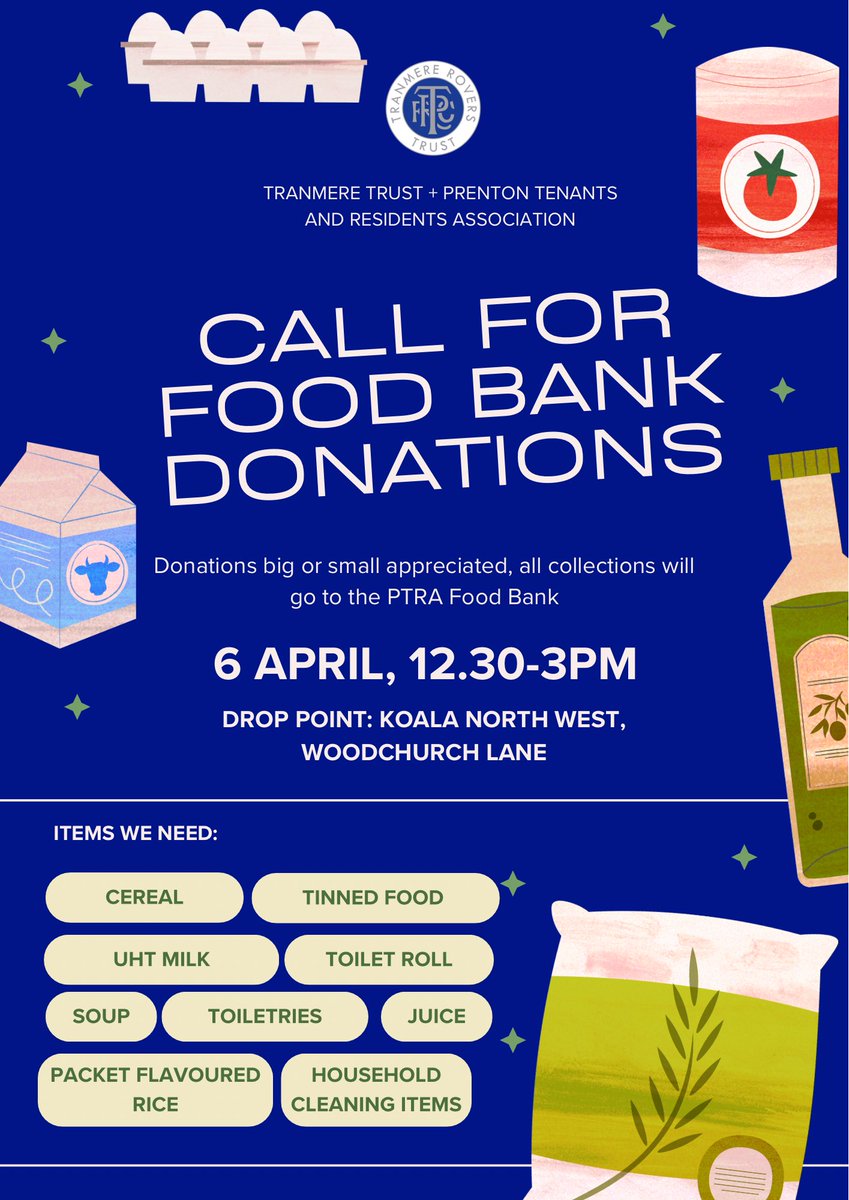 Tranmere_Trust's tweet image. Huge game today. We’ll be open 12.30-3pm with:

🍻Trust bar (ft Murphy’s, Deya &amp;amp; more)
🎧 @future_yard DJs
🥧 @DyllsBakery hot food &amp;amp; Easter treats
☕️ Coffee + hot choc
🥫 Food bank collection

📍Right next to ground shorturl.at/lHEBa

Home + away fans welcome!

#TRFC #SWA