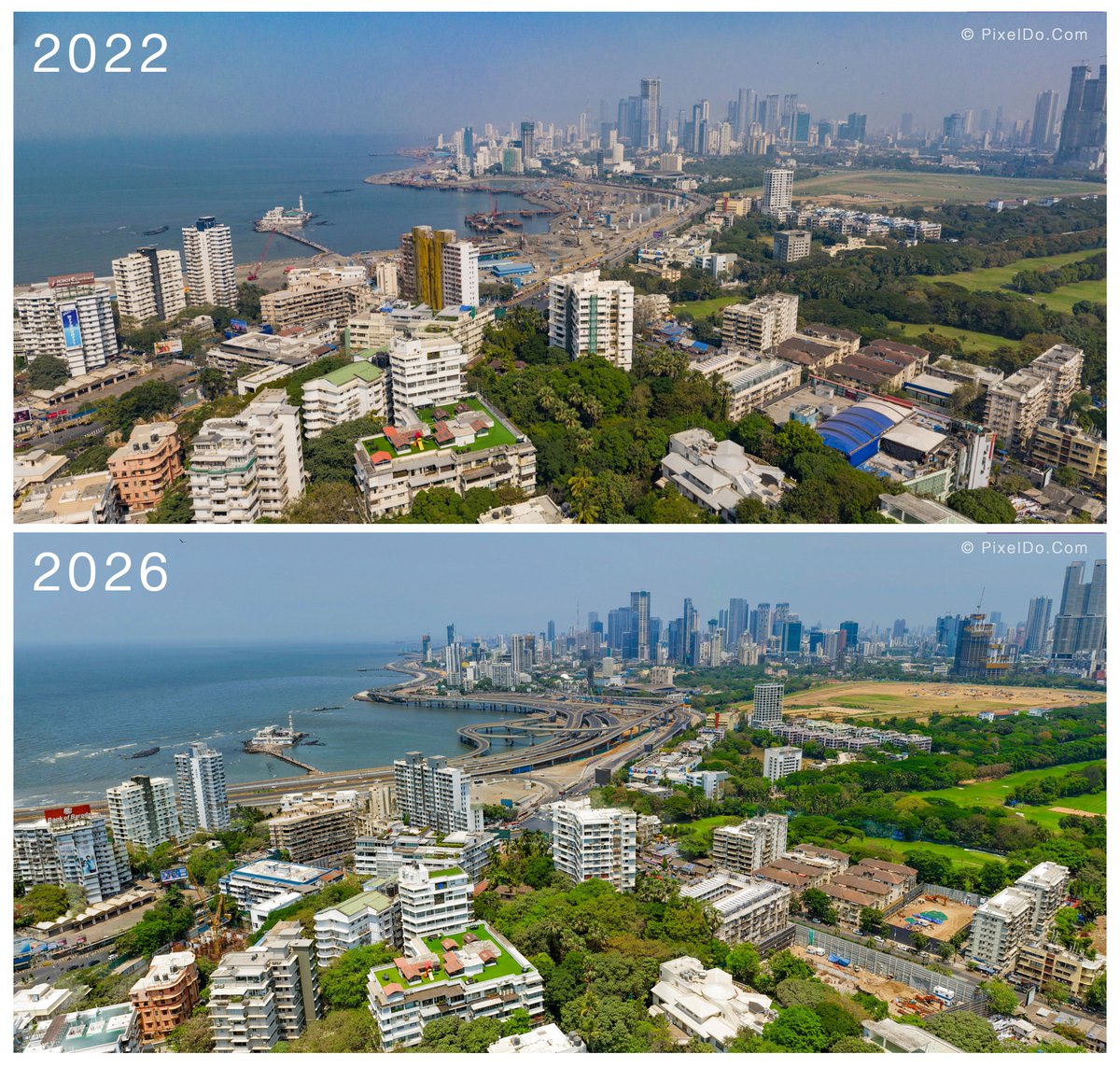 Pranshu14's tweet image. Coastal Road 2022 - 2026. 
Follow to see more such transitions. #PixelDo