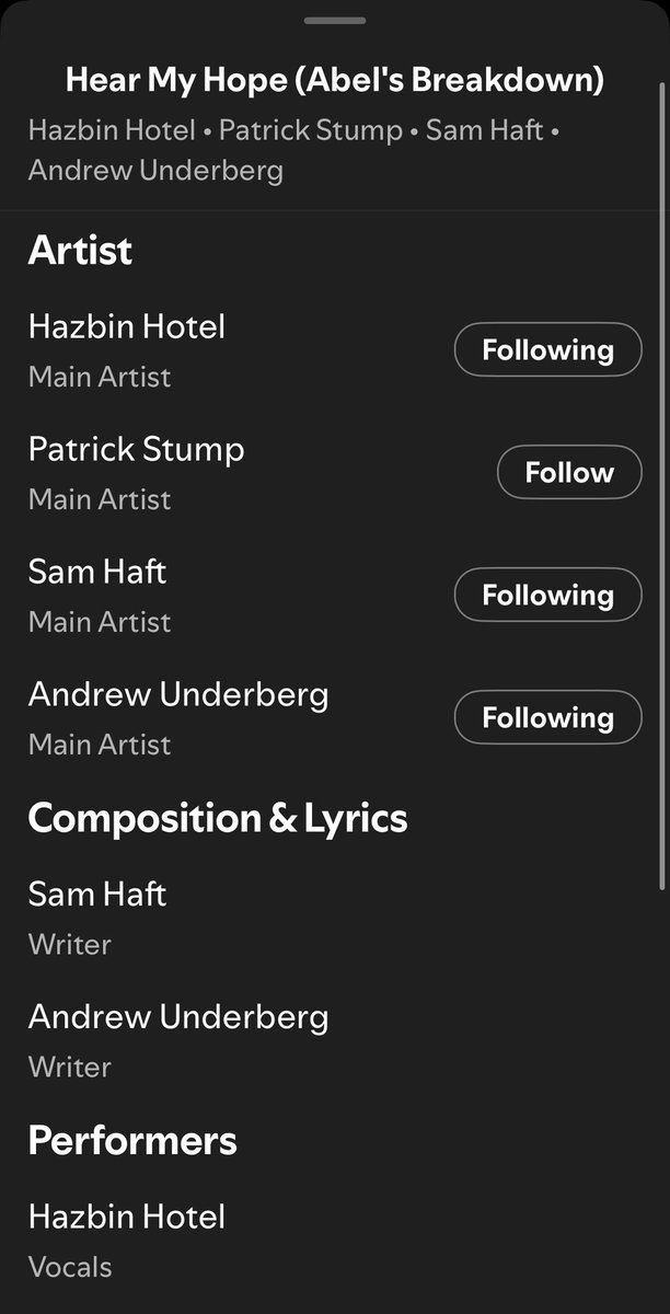 phiarulz's tweet photo. @SamHaft On the Abel’s Breakdown version of Hear My Hope on Spotify, Alex Brightman got left off the credits when I know I can definitely still hear him singing. Pls see this so Alex can get his credit too! https://t.co/hEjHEJVIcx