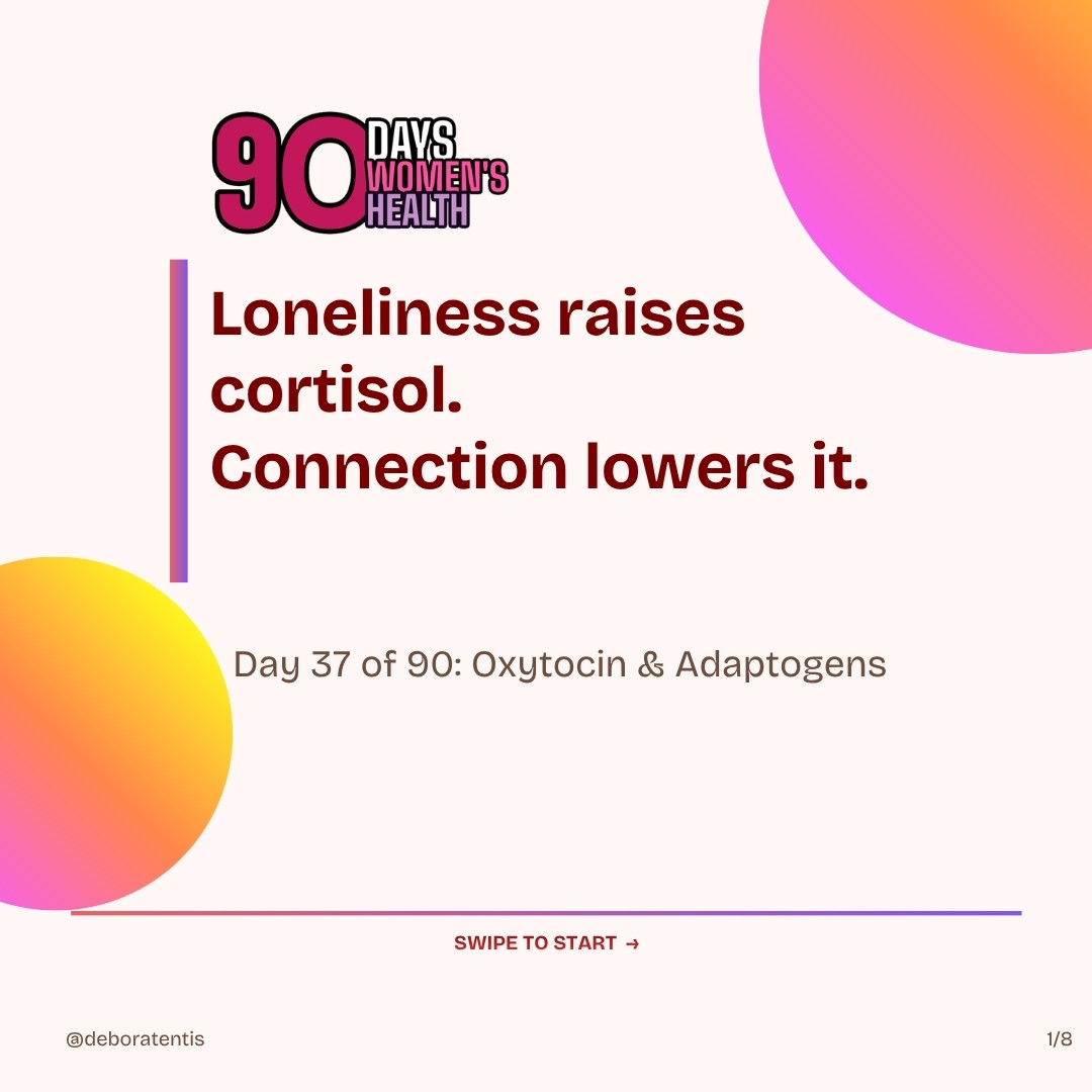 Day 37 of 90. Loneliness raises cortisol by up to 20%.

Genuine connection suppresses CRH and reduces the cortisol cascade.

Task: schedule one connective act this week.

Adaptogens support. Connection heals.

#CortisolBalance #WomensHealth