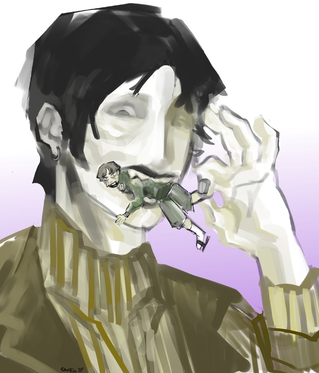 uhhhhh its like c and d??? but i just draw him with a bun other times