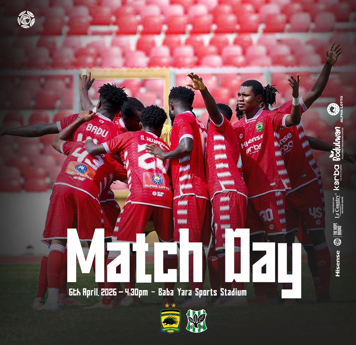 AsanteKotoko_SC's tweet photo. IT’S MATCHDAY !

#KotokoSamartex 
#GPLMD28 https://t.co/nNk8mjnXdQ
