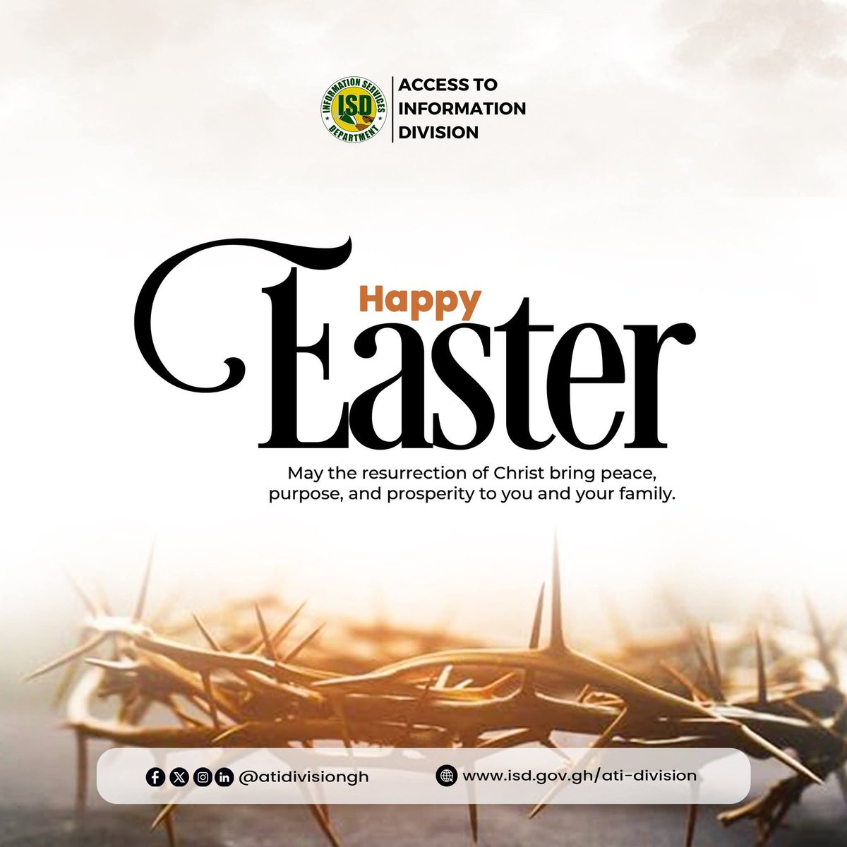 ATIDivisionGh's tweet photo. Happy Easter 

May the resurrection of Christ bring peace, purpose, and prosperity to you and your family.

#ATIDGh #ISD #EasterBlessings https://t.co/eh8CJbtSic