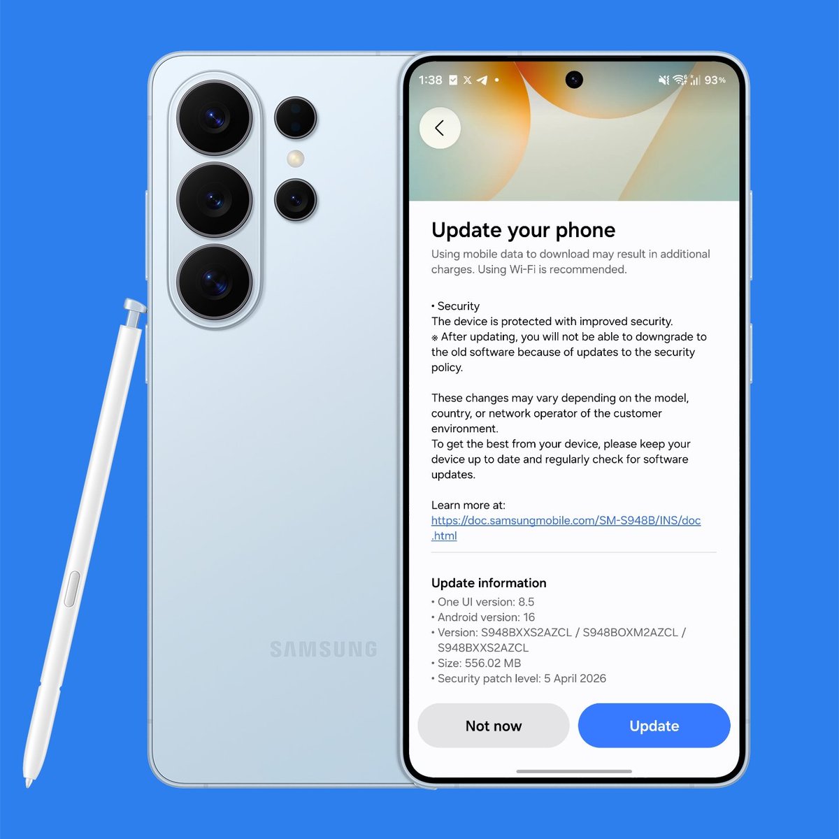 tarunvats33's tweet image. Galaxy S26 Series gets One UI 8.5 April update in India with build version S948BXXS2AZCL

Repost
