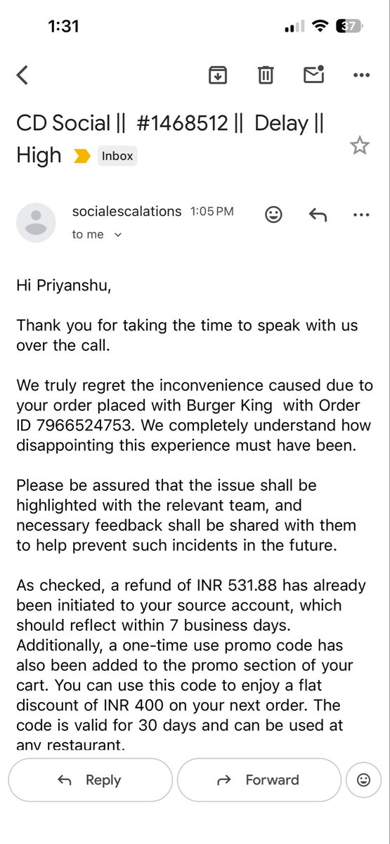 sp20131's tweet photo. @zomato @zomatocare  @deepigoyal  

Order delayed for ~3 HOURS and then CANCELLED at the last moment. My kids were waiting and crying for food late at night. Due to your failure, I had to spend ~₹10,000 to arrange food urgently.
@BurgerKing @ABPNews @aajtak @ZeeNews https://t.co/QVxpNQNMuB